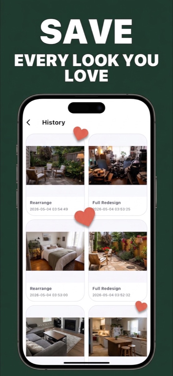 History screen with saved room redesigns